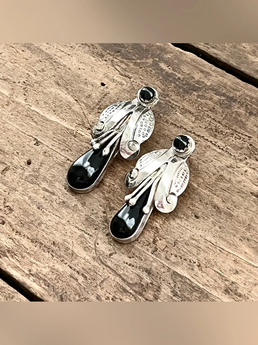 Vintage Taxco Sterling Silver Black Onyx Jacket Earrings 2 in 1 Convertible - Picture 4 of 10